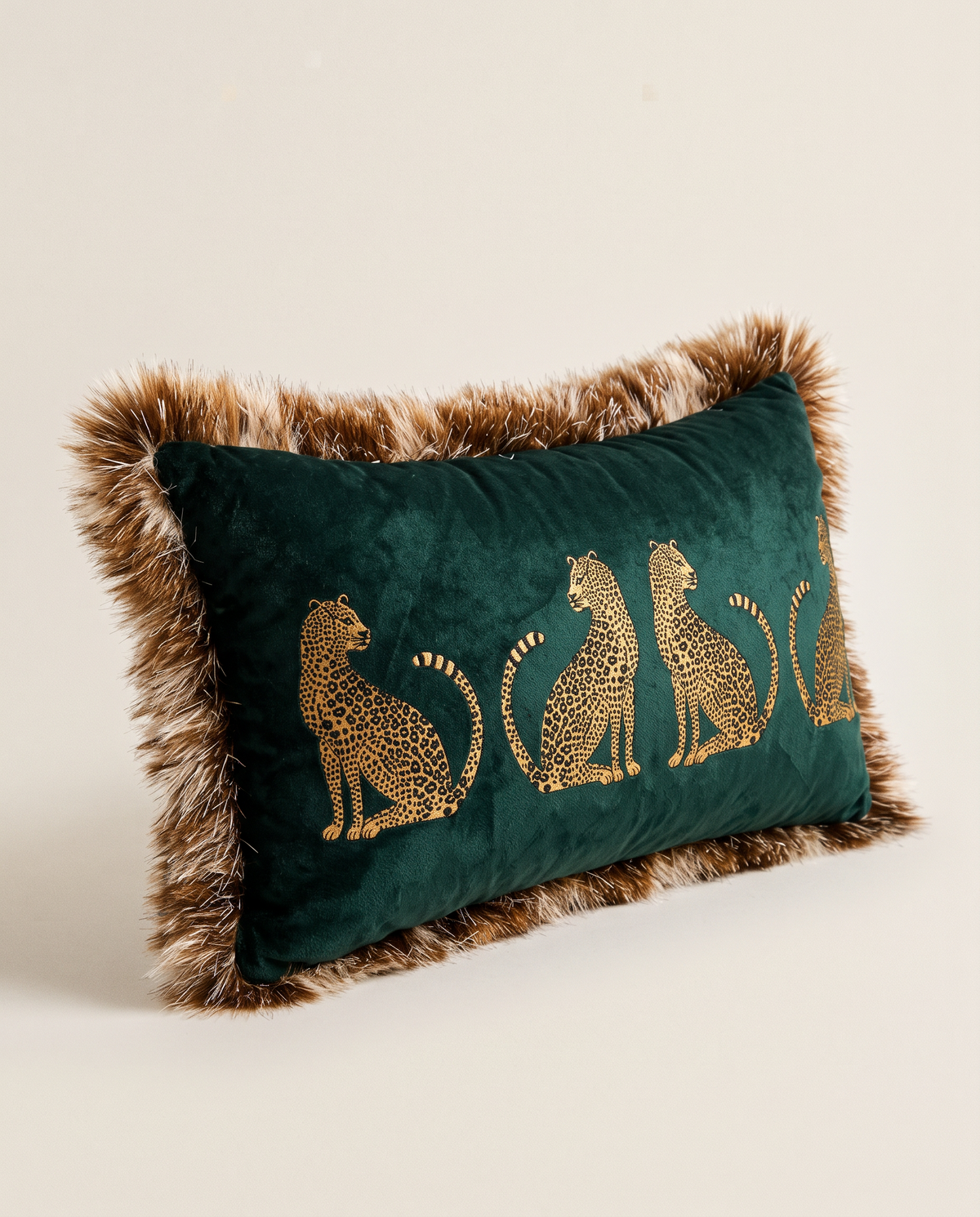 The Cheetah Parade Cushion from an angle