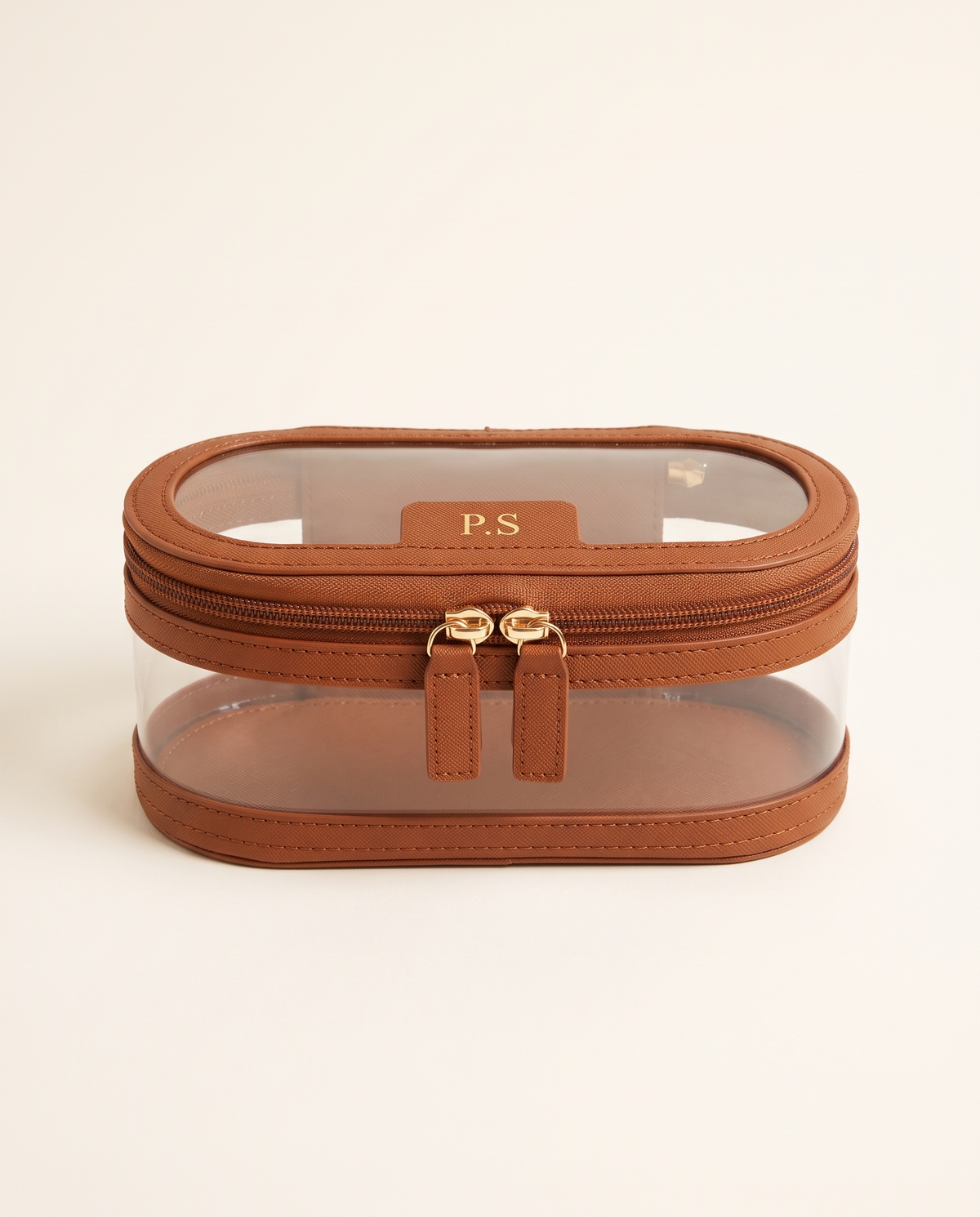 Monaco Brush Case in tan with gold P.S initials