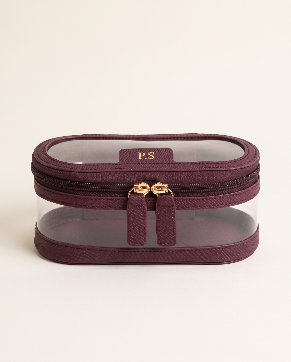 Monaco Brush Case in burgundy with gold P.S initials