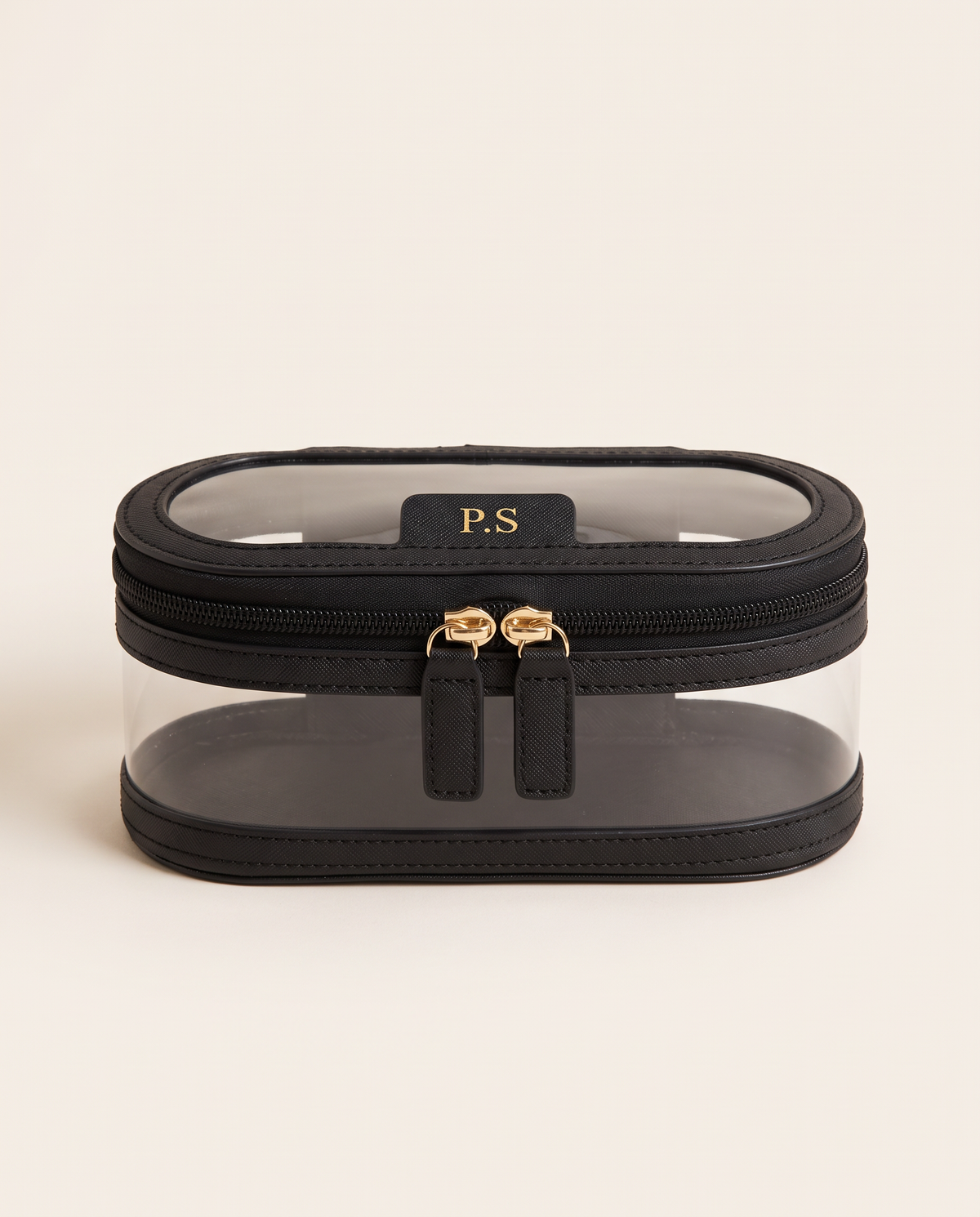 Monaco Brush Case in black with gold P.S initials on the lid