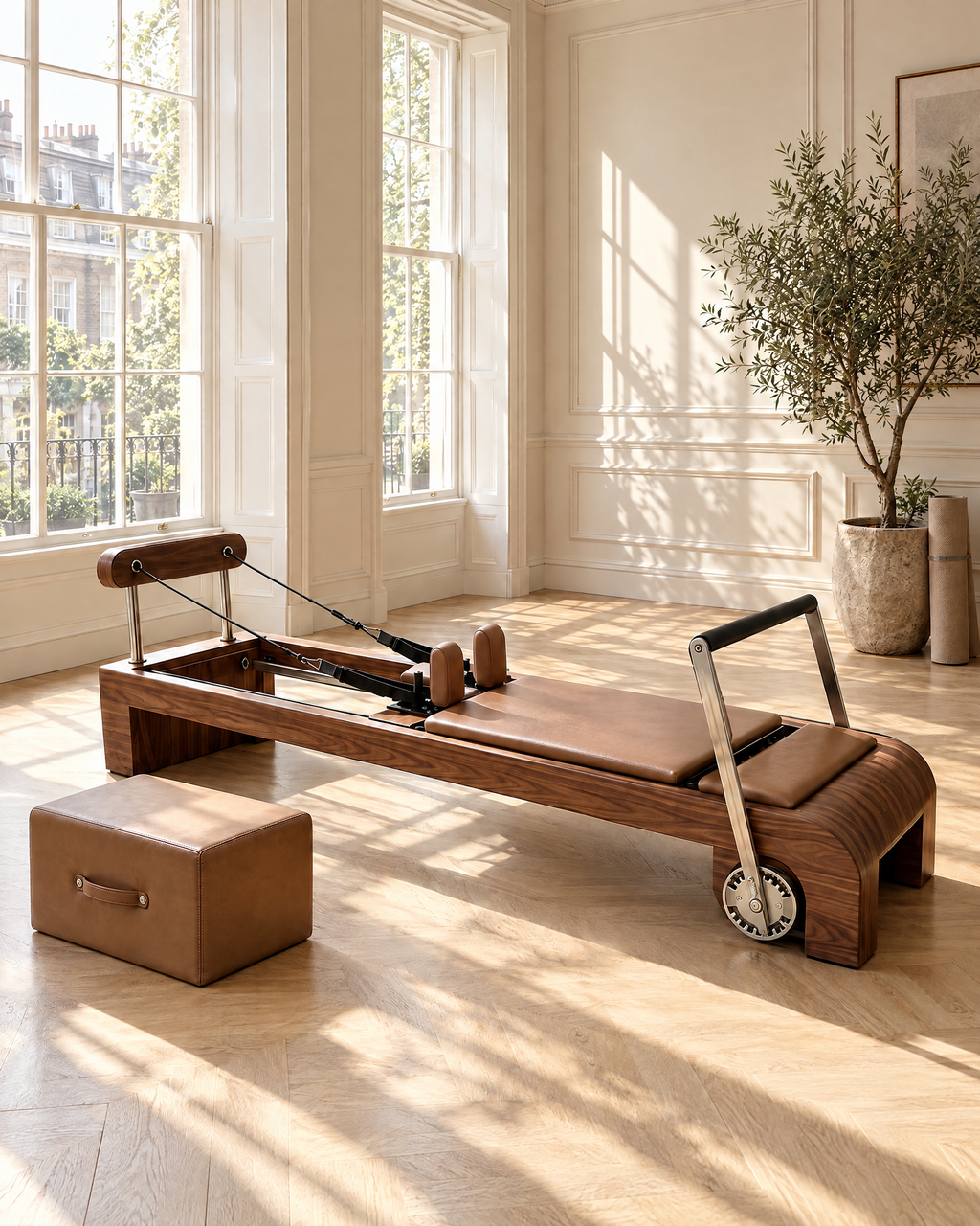The Belgravia Reformer and sitting box in a sunlit Belgravia townhouse studio