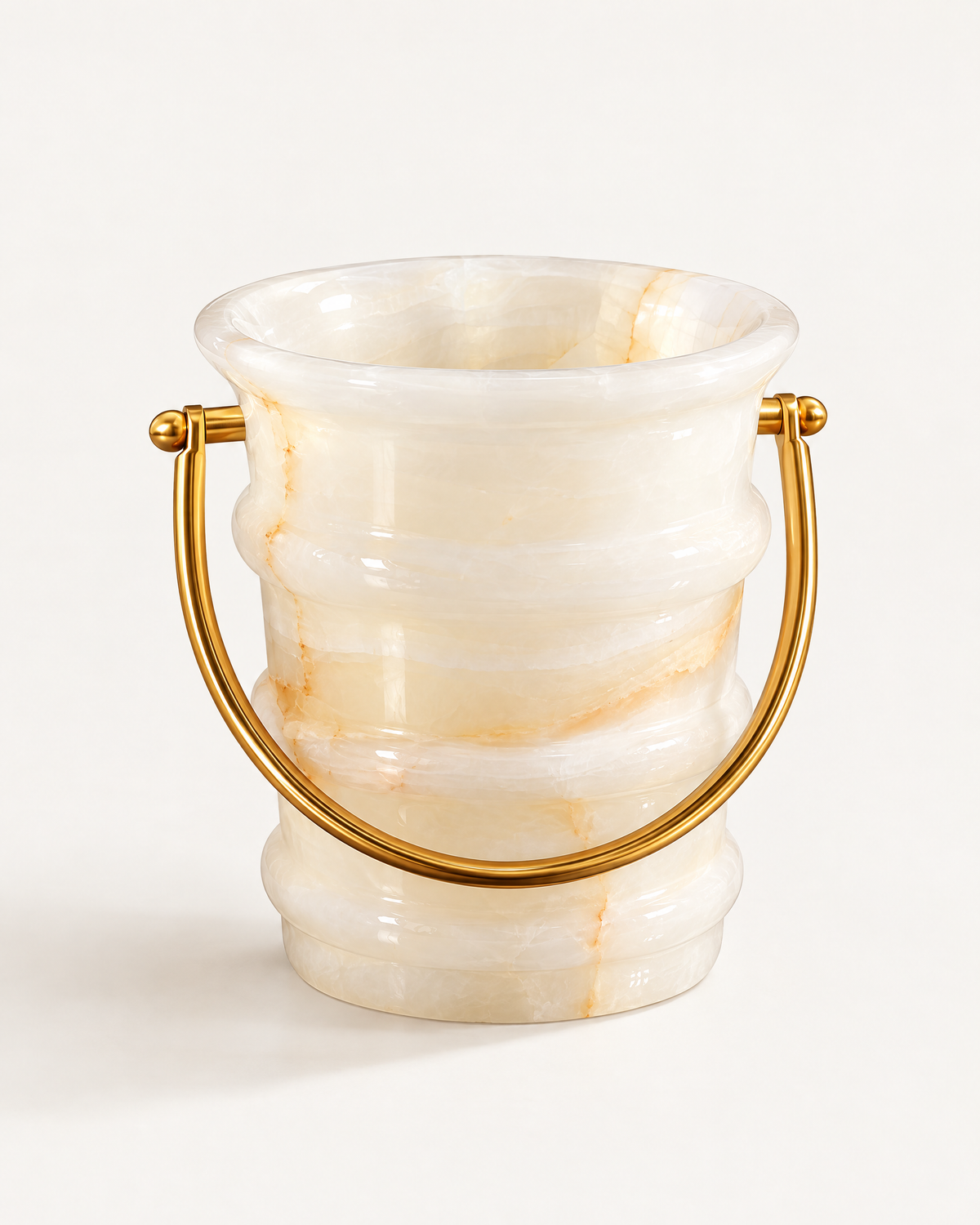 The Savoy Ice Bucket in white onyx, Flared Rim