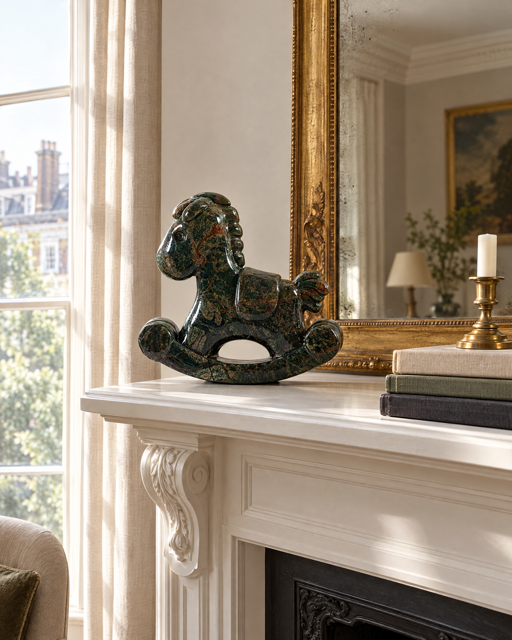 The Ascot Rocking Horse on a Georgian mantelpiece