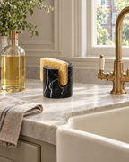 The Carrara Sponge Holder by a farmhouse kitchen sink