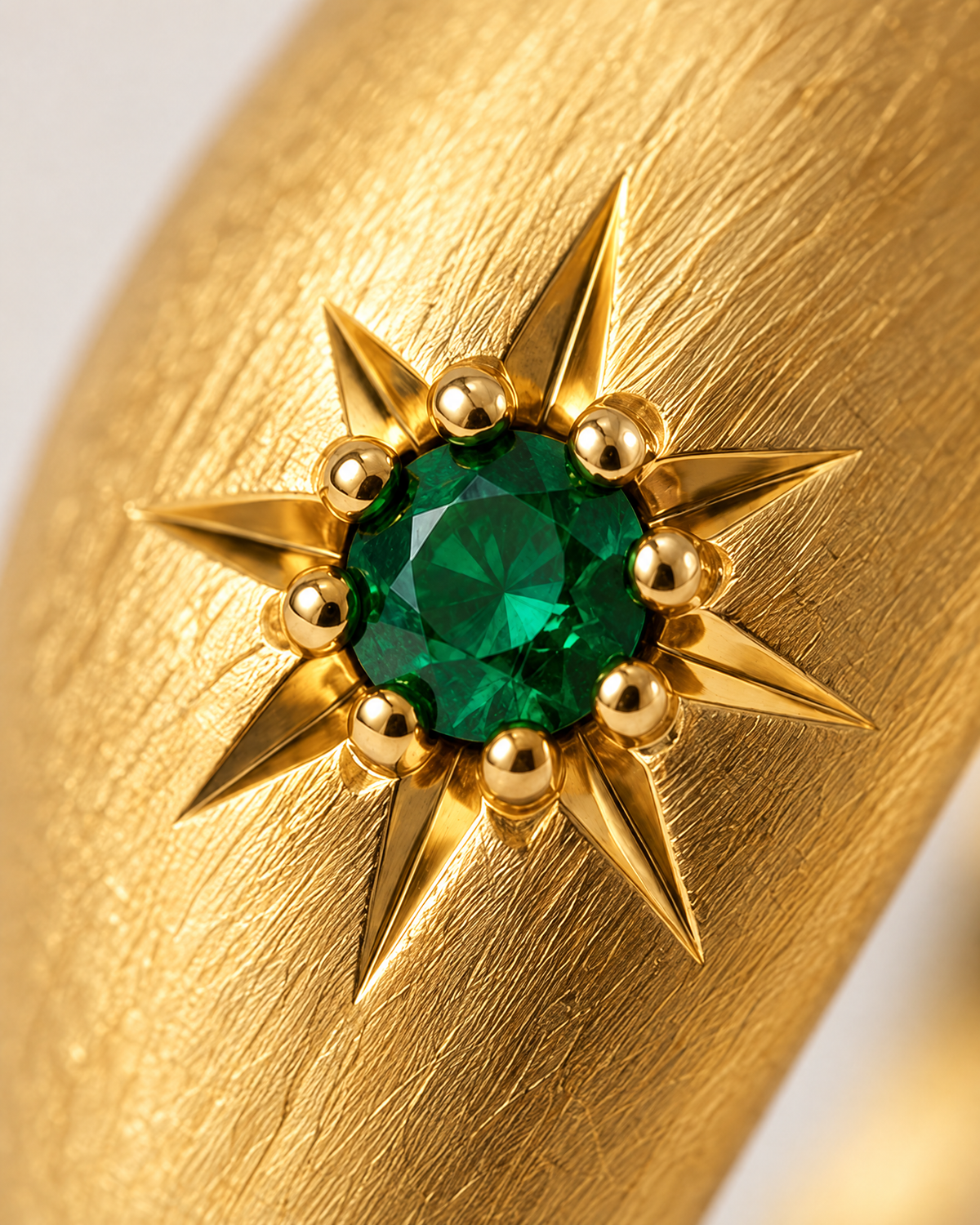 Green stone in the star setting, macro