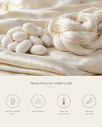 The Lyon Silk Bedding Set, woven from pure mulberry silk: breathable, cool to the touch, smooth on skin